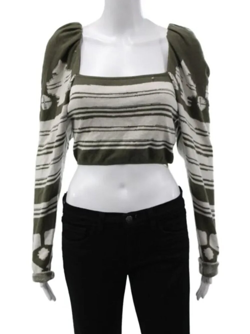 Johanna Ortiz Unisex Green Camouflage Square Neck Long Sleeve Sweater Size XS